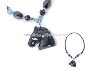 Colored Opal Beads Hematite Horse Pendant Beads Stone Chain Choker Fashion Women Necklace